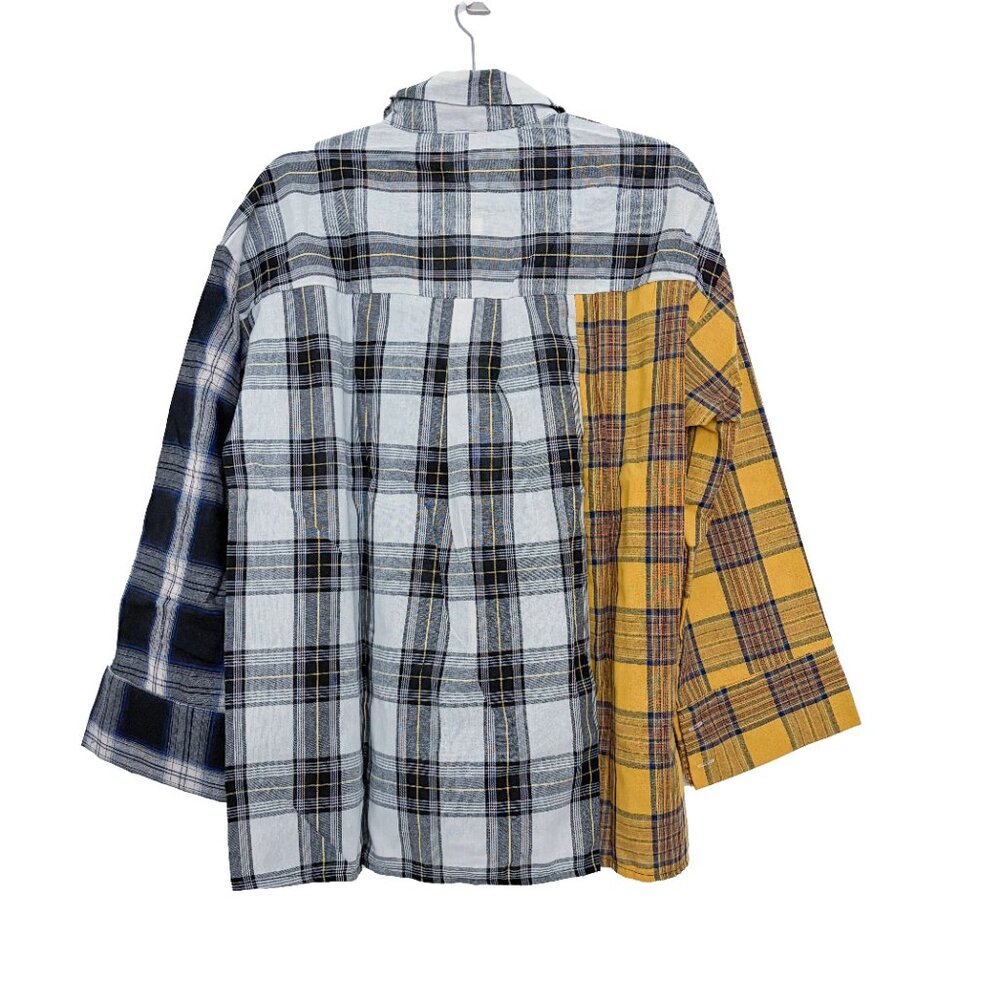 YesStyle Contrast Tone Plaid Shirt Size M - White/Black/Yellow - Picture 3 of 3